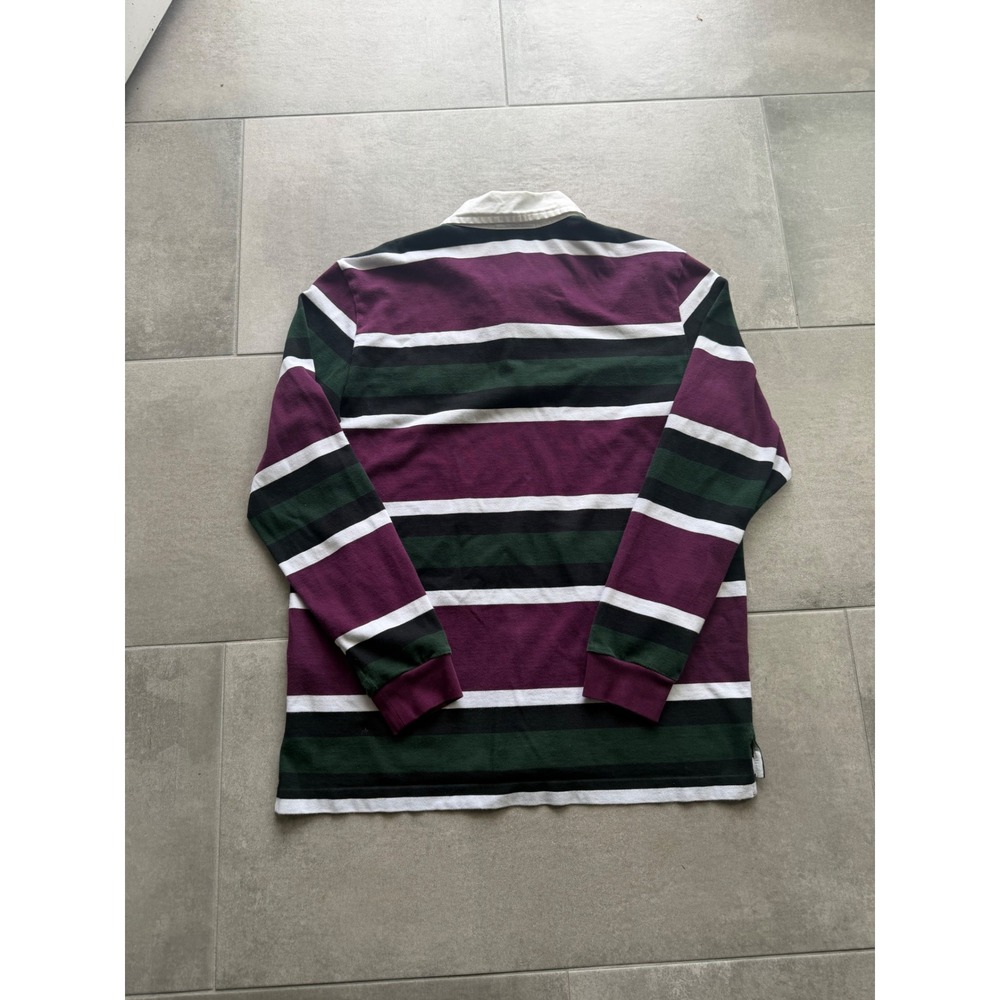 Lacoste Mens Striped Long Sleeve Rugby Shirt Purple Green Black White Size L - Picture 6 of 8